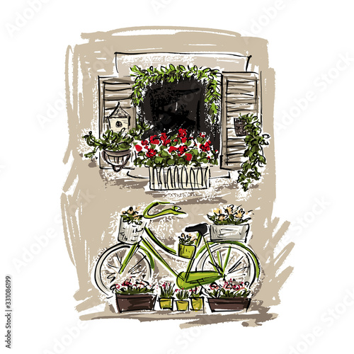 Flower shop window and bike