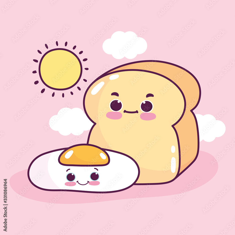 food cute breakfast fried egg and bread cartoon food cute breakfast fried egg and bread cartoon