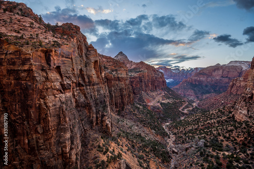 Sunset view of Zion National park from Zion Canyon Overlook trail