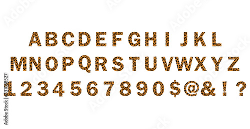 Trendy alphabet set, leopard pattern design, vector illustration