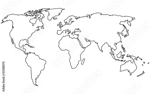 Vector Doodle white world map isolated background