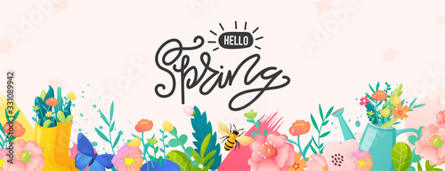 Bright floral border and text on white background.