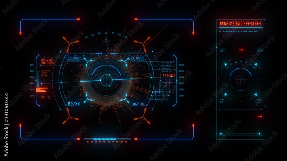 Blue Spaceship Weapon and Radar HUD Display Graphic Element
