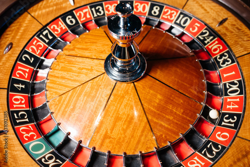 American Roulette wheel with a ball in the number '31' photo