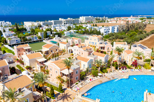 Aerial view of villas and hotels in Pafos, Cyprus photo