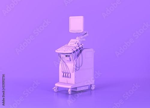 Ultrasound Machine, Medical equipment in flat monochrome purple room, 3d rendering