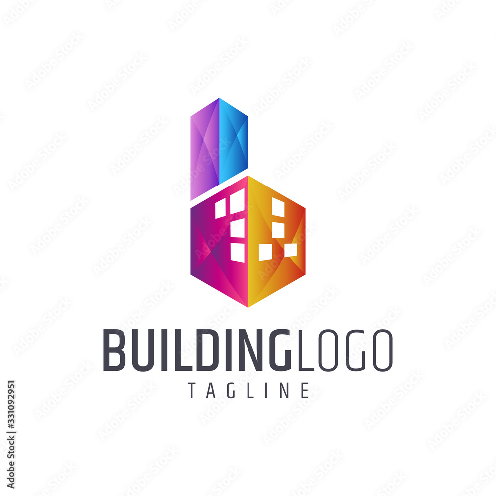 building letter b logo design, colorful gradient architecture construction logo template