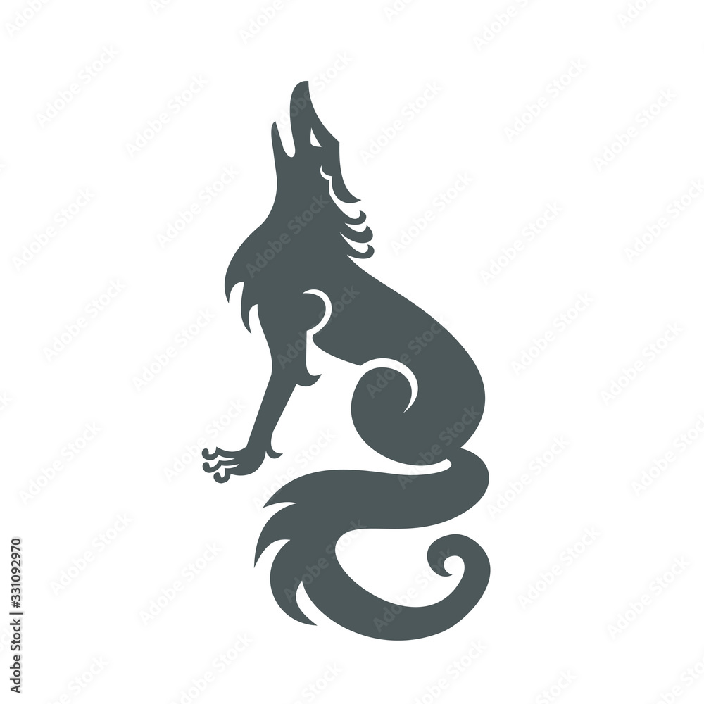 Tattoo art style illustration of a silhouette of a wolf howling facing ...