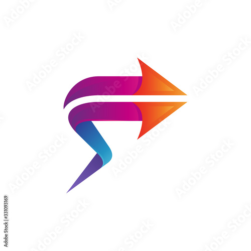 F arrow business logo design, marketing business chart, innovation and solution, future tech.