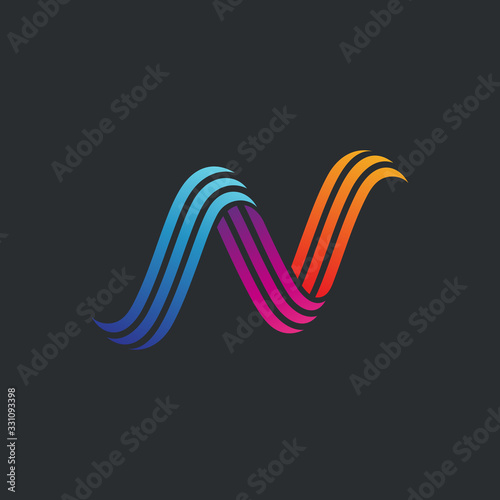 letter N colorful stripes logo design, creative initial letter n logo template for business company and brand identity photo