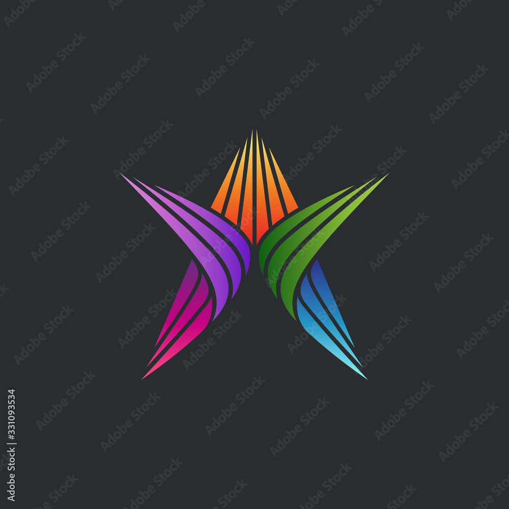 star colorful logo design, shining star vector, stripes/line art logo