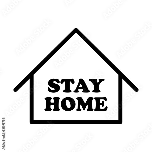 Stay home text with house icon. Self isolation campaign slogan. Pandemic virus protection.