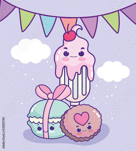 food cute milkshake cookie and macaroon decoration cartoon