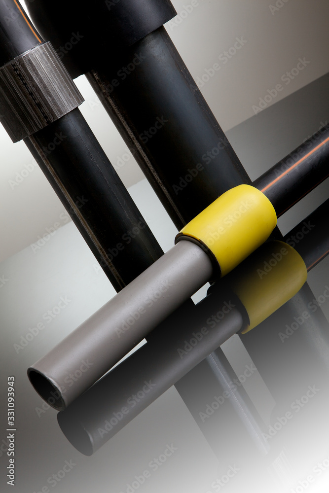 Сonnections of pvc and metal pipes. Thermistor fittings Polyethylene