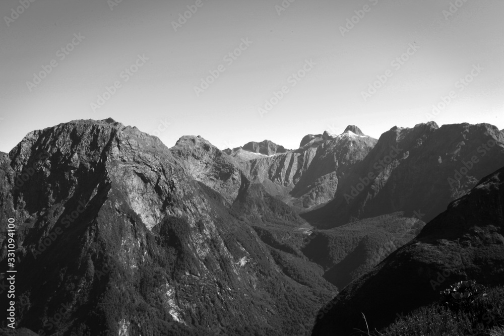 Milford Track, New Zealand, Black and White Milford Track, New Zealand, Black and White