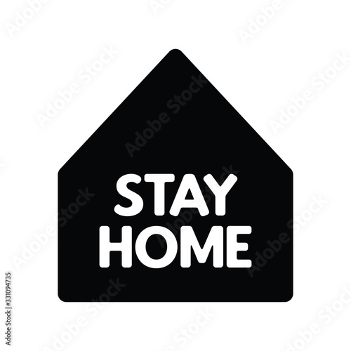 Stay home text with house icon. Self isolation campaign slogan. Pandemic virus protection.