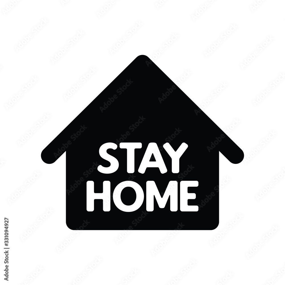Stay home text with house icon. Self isolation campaign slogan. Pandemic virus protection.