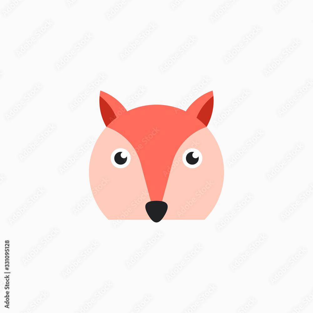 Vector Flat Fox's face isolated. Cartoon style illustration. Animal's head logo. Object for web, poster, banner, print design. Advertisement decoration element.
