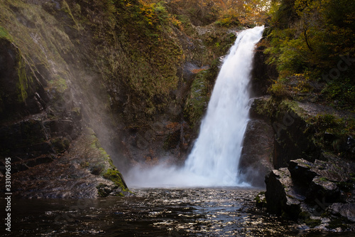 Waterfall in Japan in autumn  Akiu Otaki Falls 