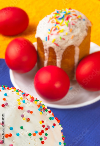 Kulichi, traditional Russian Easter cake with icing © Wingedbull