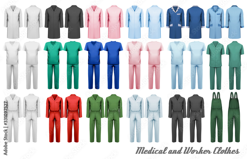 Big collection of medical and worker clothes. Vector illustration