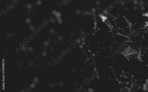 Abstract background. Molecules technology with polygonal shapes, connecting dots and lines. Connection structure. Big data visualization.