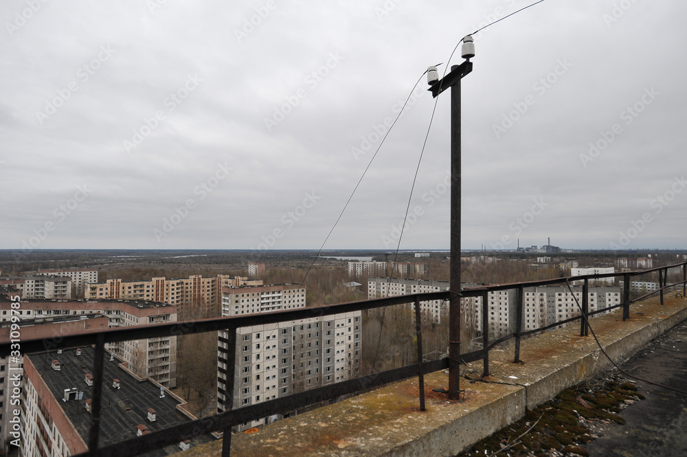 Rooftop in ghost town Pripyat in Chernobyl zone