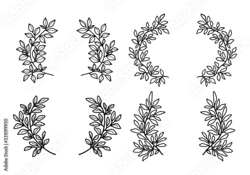 floral leaf artline. hand-drawn nature bracket vector element for vintage decor, invitation, greeting card