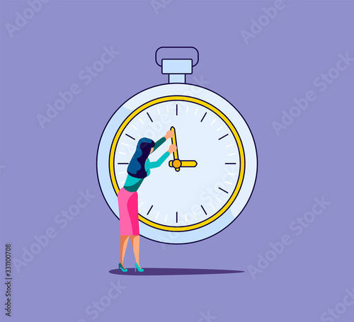 Woman holds the clock hand