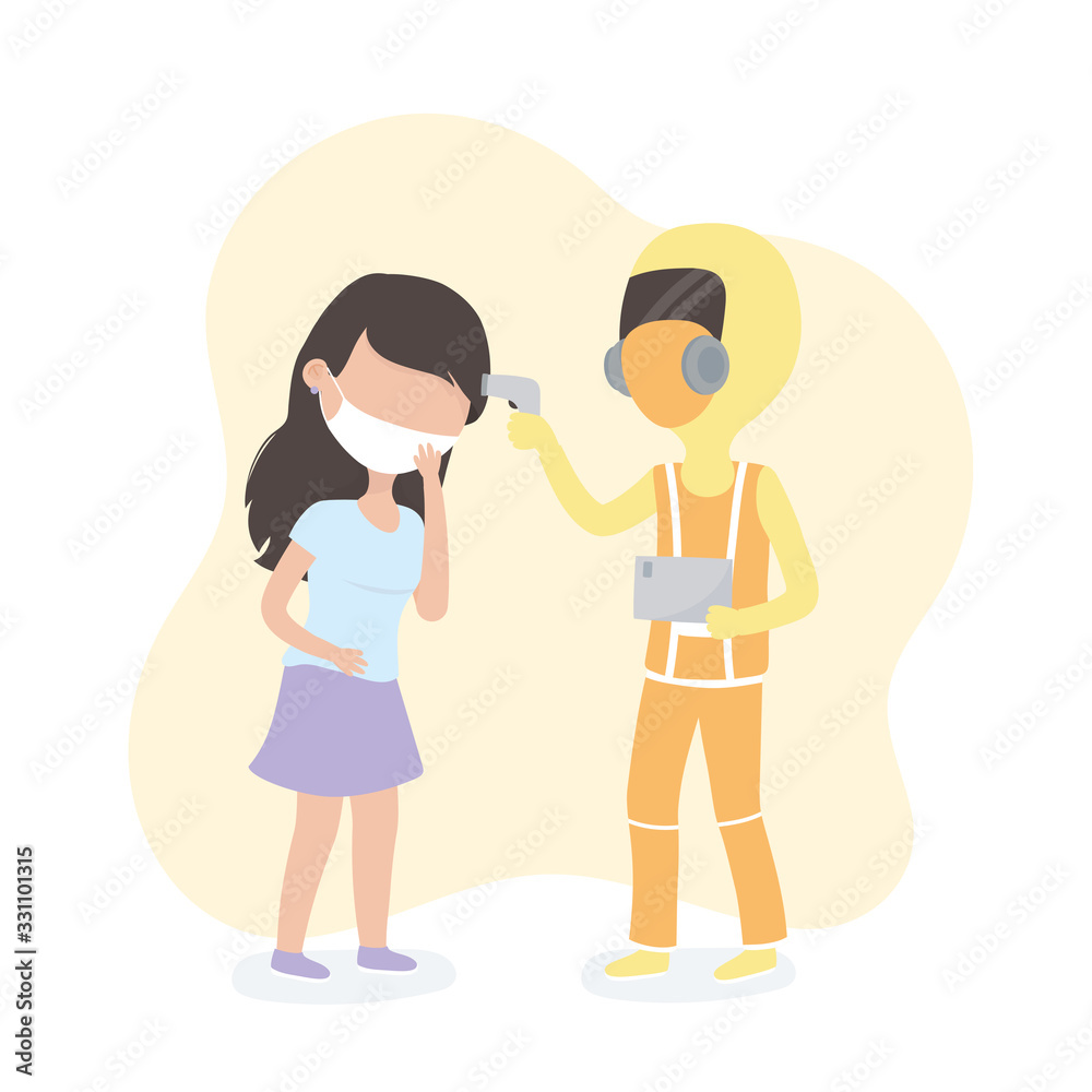 Fototapeta premium virus covid 19 quarantine, doctor examines woman with mask prevention