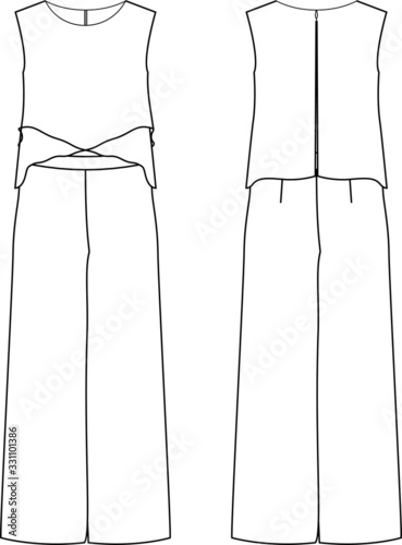 Jumpsuit, fashion flat sketch vector. Apparel template