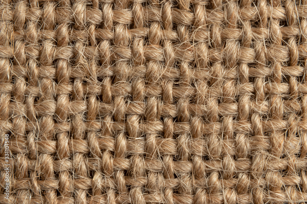 Fototapeta premium Burlap, natural fabric, close-up. Horizontal texture or background