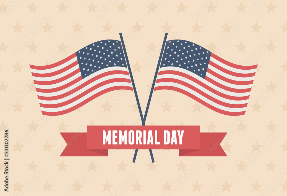 happy memorial day, crossed flags stars background ribbon american celebration