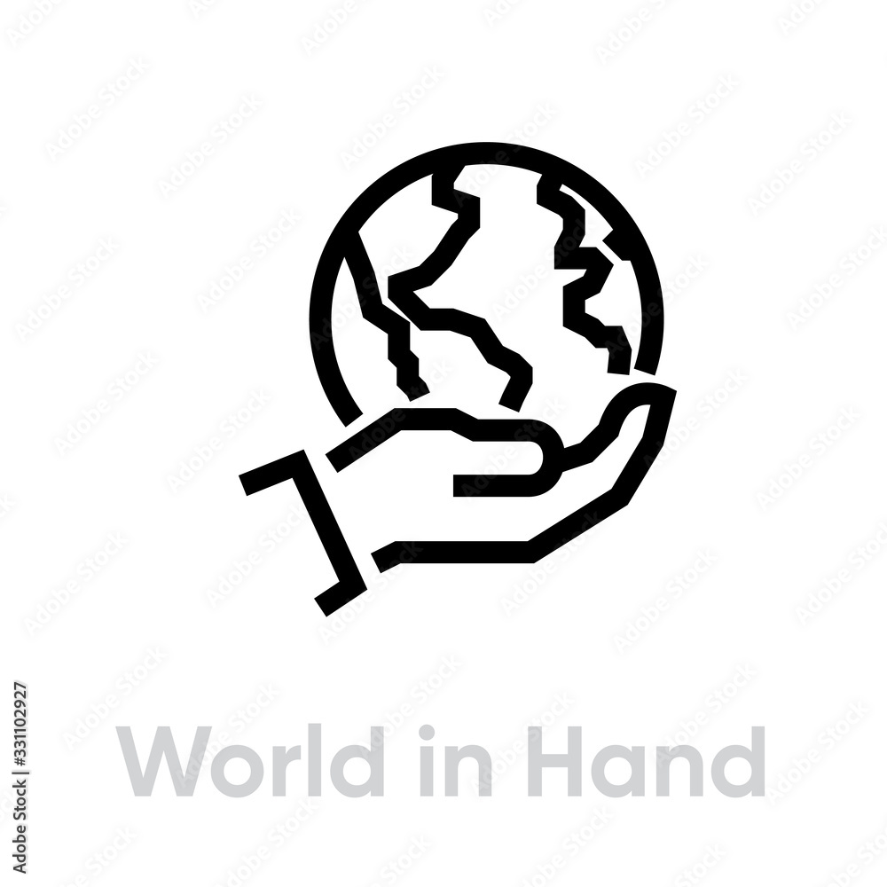 World in hand globe earth icon. Editable line vector. World in hand globe earth icon. Editable line vector.