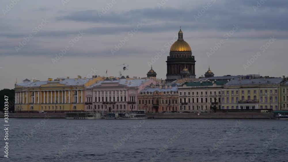 Drone shot, low angle. Saint Isaac's Cathedral in St. Petersburg. Historic tourist attraction, culture tourism, family summer travel destination in Russia. Drone shot, low angle. Saint Isaac's Cathedral in St. Petersburg. Historic tourist attraction, culture tourism, family summer travel destination in Russia.