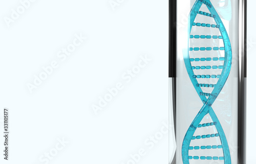  blue Dna in glass tube 3d rendering for science content. © niphon