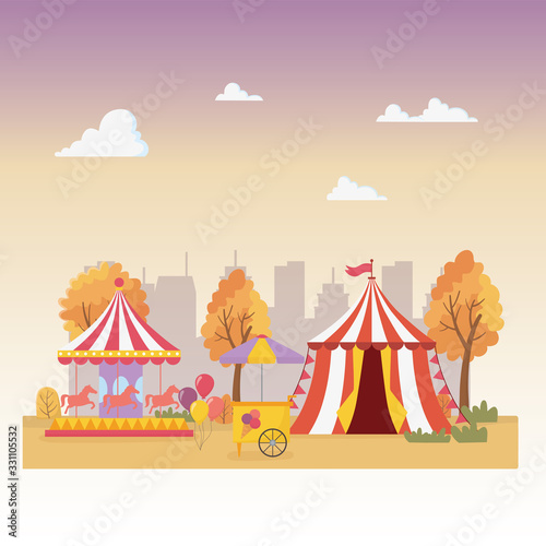fun fair carnival tent carousel ice cream booth city recreation entertainment