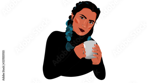 woman draw mug in your hand bussiness vector png
