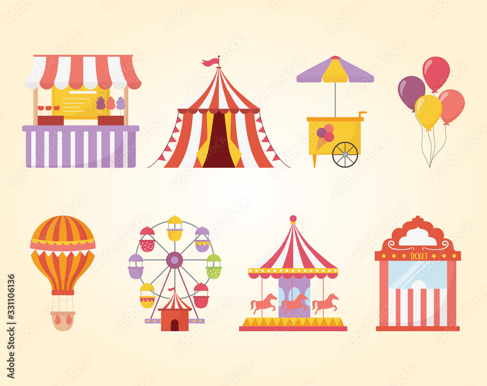 fun fair carnival recreation tent carousel food ice cream air balloon