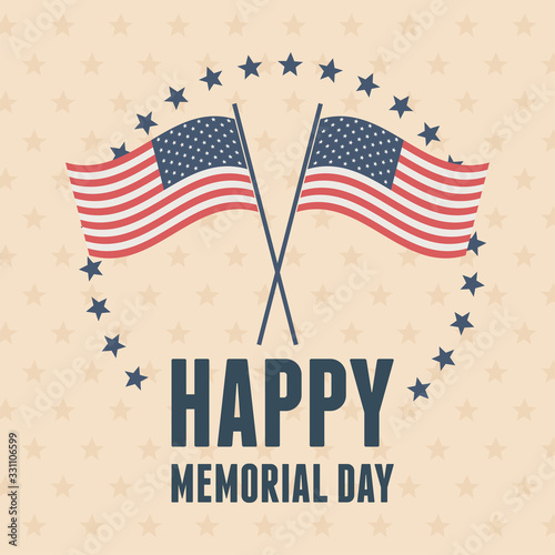 happy memorial day, crossed flags stars frame american celebration