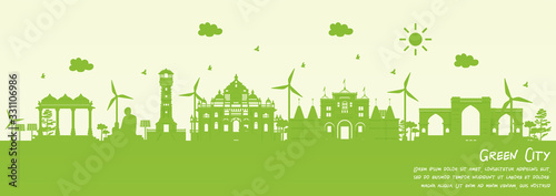 Green city of Ahmedabad, India Environment and ecology concept. Vector illustration.