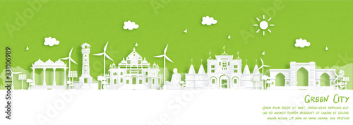 Green city of Ahmedabad, India Environment and ecology concept in paper cut style. Vector illustration.