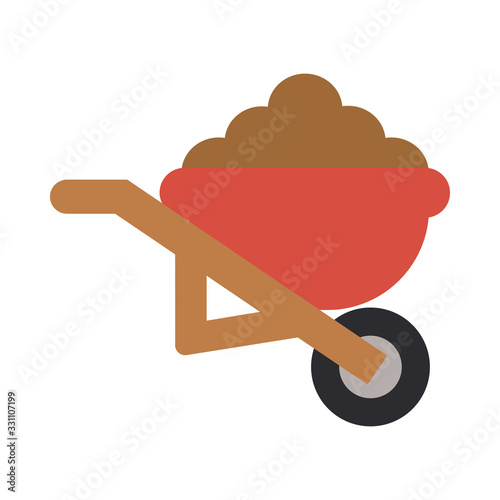 barrow with sand on white background