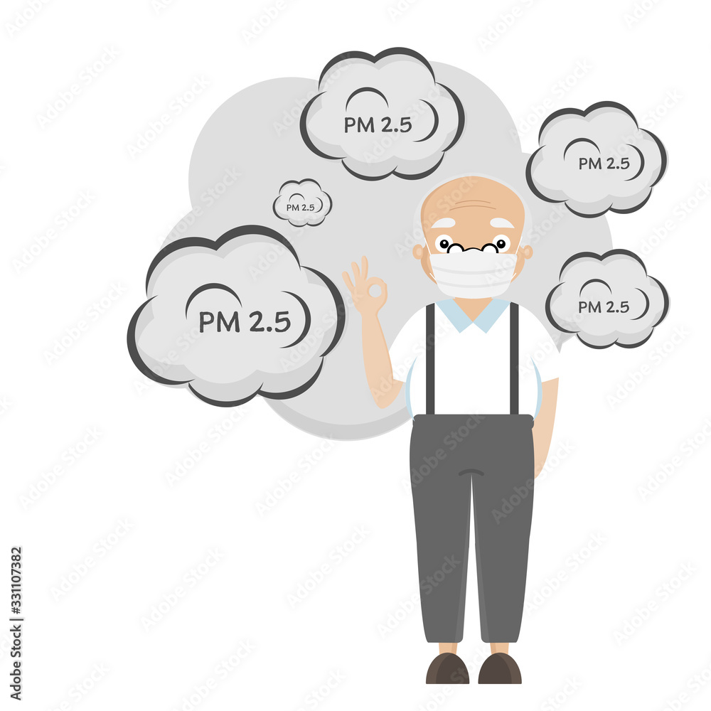 Cartoon Senior People wearing mask for protect pm2.5. Cartoon Senior People wearing mask for protect pm2.5.