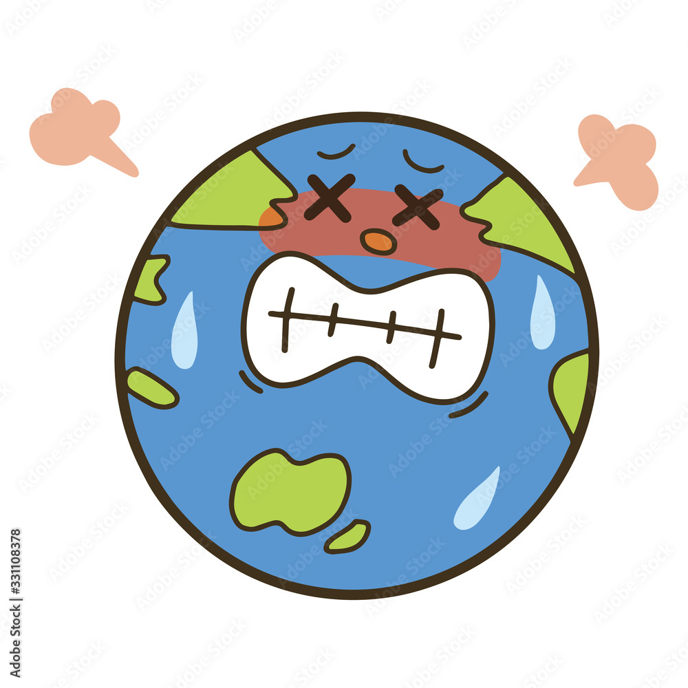 環境問題のイメージイラスト 病気になった地球のキャラクター SDGs 環境問題のイメージイラスト 病気になった地球のキャラクター SDGs