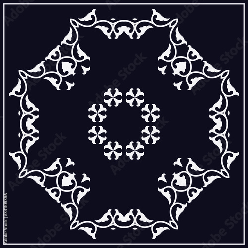 Decorative design with  ethnic element for decoration and your design. Kyrgyz,  Kazakh, Uzbek ornaments, symmetry texture. Print for shawl and carpet, tile. Vector illustration. Vector.