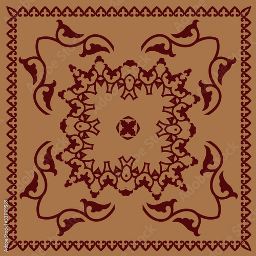 Decorative design with abstract elements for your design. Vector abstract decorative floral ethnic ornamental illustration. The Ornament  in asian textile style.  Print for shawl and carpet, tile.