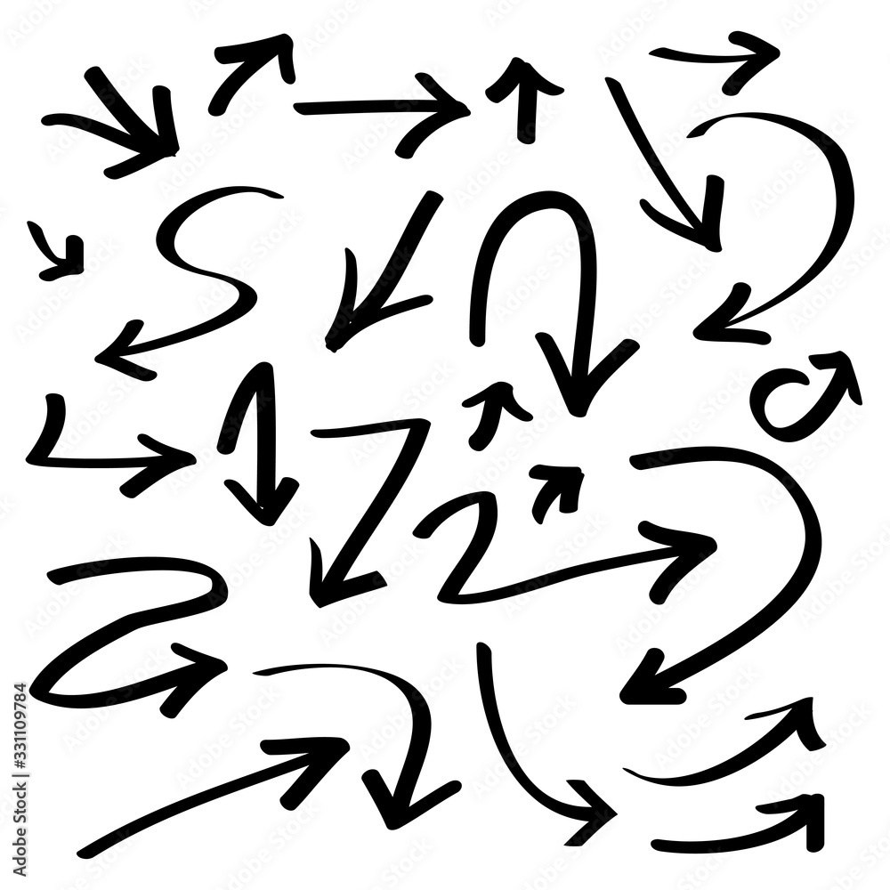 hand drawn Arrows icons Set. arrow icon with various directions. Doodle vector illustration. isolated on a white background hand drawn Arrows icons Set. arrow icon with various directions. Doodle vector illustration. isolated on a white background