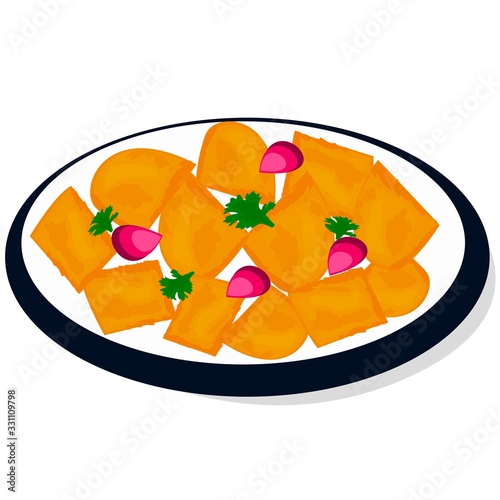 Aloo Chaat indian street Food Vector ,White Background indian street Food Vector