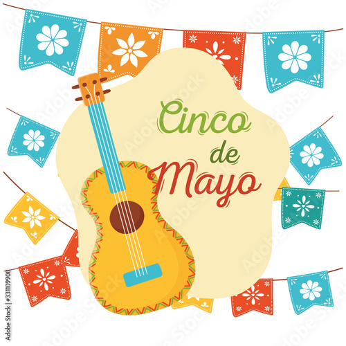 cinco de mayo guitar flowers in pennants decoration mexican celebration